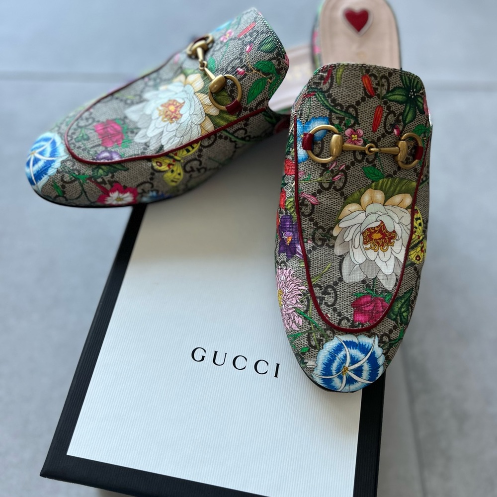 GUCCI PRINCETOWN GG FLORA SUPREME CANVAS SLIPPER